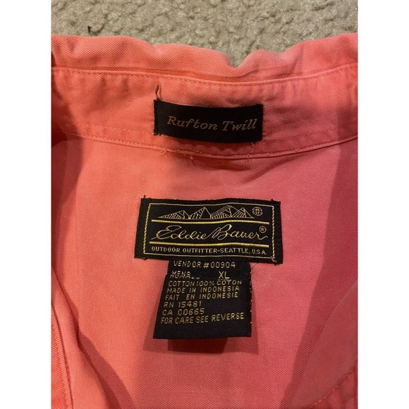 Eddie Bauer Button Up Shirt Mens XL Short Sleeve Pink Coral Rufton Twill - Picture 8 of 8